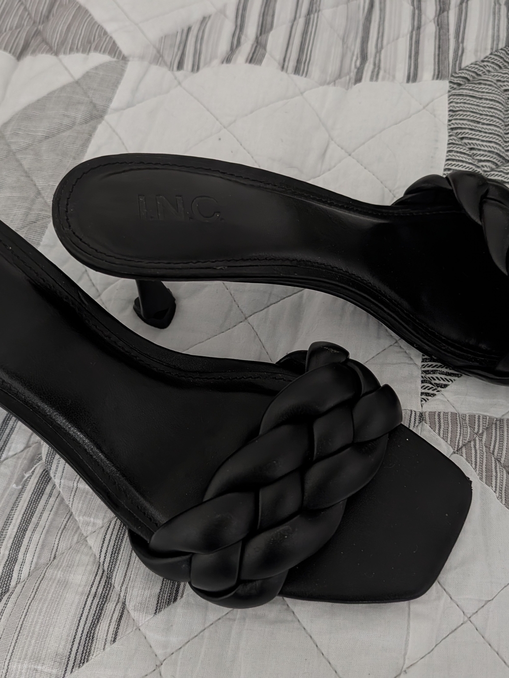 INC International Concepts Black Braided Strap Heeled Sandals